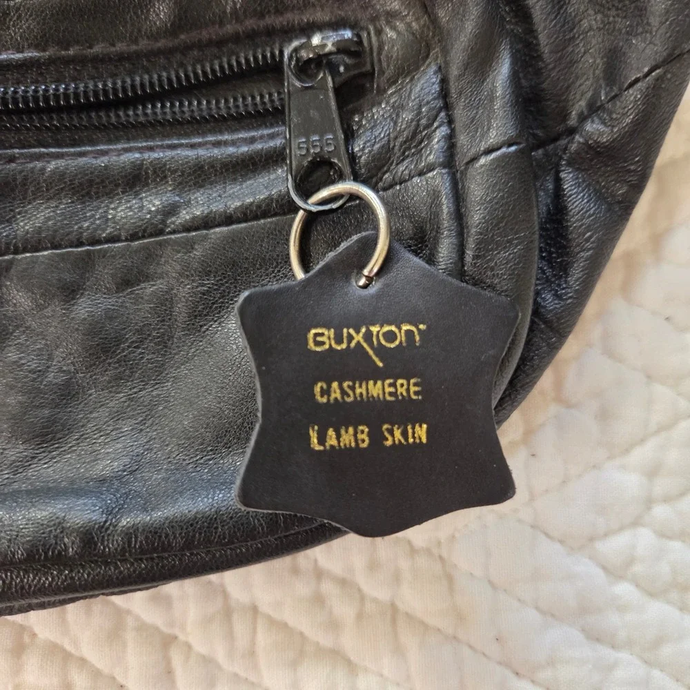 Buxton Black Cashmere Lamb Skin Leather Fanny Pack Waist Bag Adjustable Strap - Picture 2 of 6